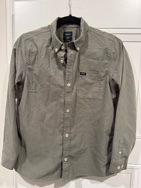 RVCA Boys Olive Button-Down Long Sleeve Shirt